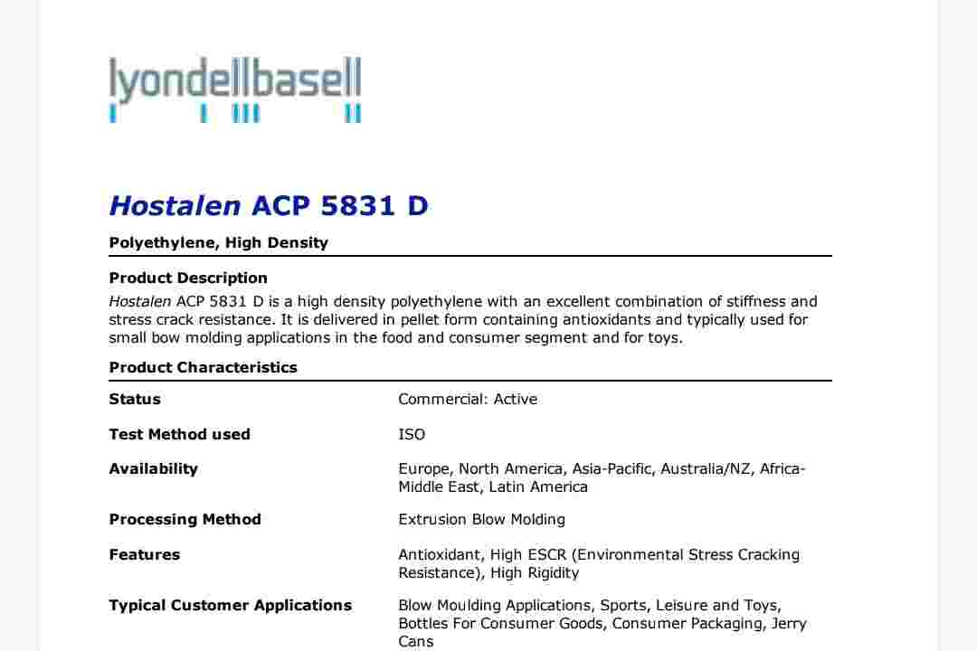 BASELL ACP 5831D GPBM HDPE Prime/Virgin Blow bhiwandi maharashtra india Plastic4trade