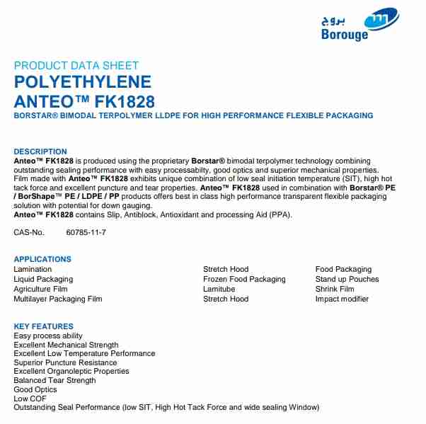 BOROUGE FK1828 METALLOCENE NON-SLIP LLDPE Prime/Virgin Film Grade bhiwandi maharashtra india Plastic4trade