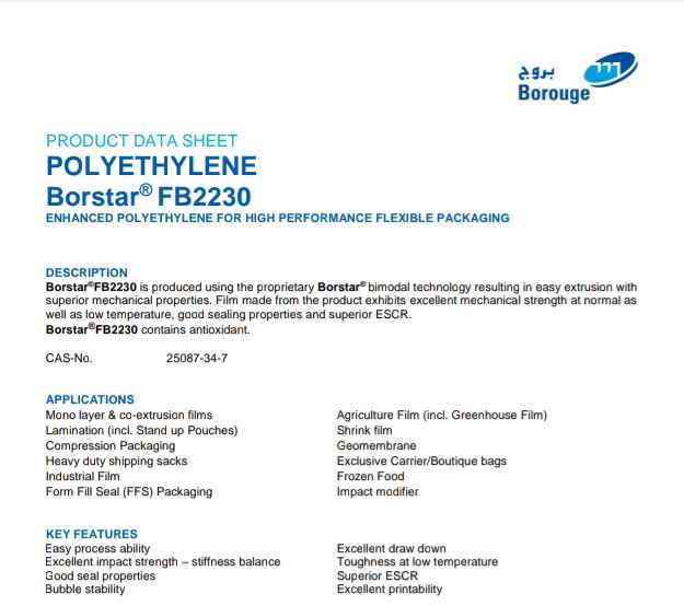 BOROUGE FB2230 HEAVY DUTY LLDPE Prime/Virgin Film Grade bhiwandi maharashtra india Plastic4trade