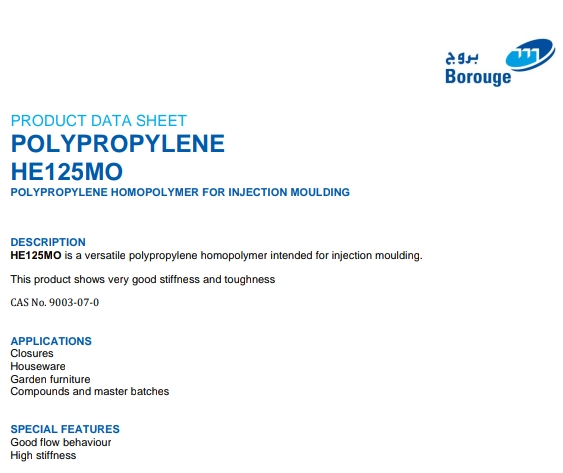 BOROUGE HE120MO 12MFI HOMOPOLYMER PP Prime/Virgin Injection Molding bhiwandi maharashtra india Plastic4trade