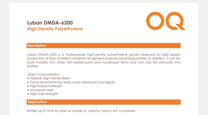 LUBAN DMDA-6200 GPBM HDPE Prime/Virgin Blow mundra gujarat india Plastic4trade