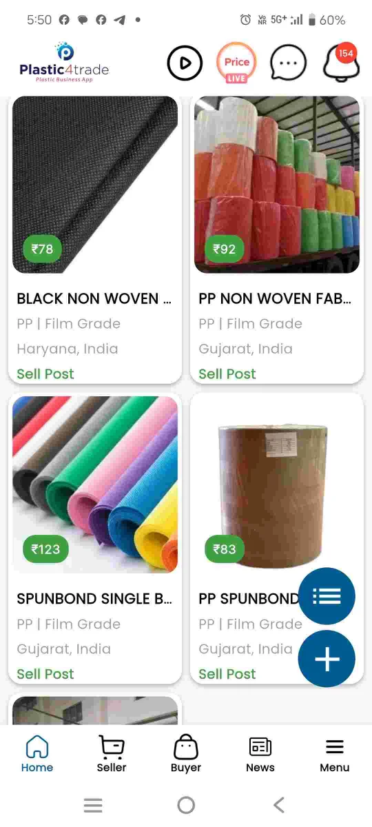 NON WOVEN FABRIC ROLL PP Finish Goods RAFFIA khambha gujarat india Plastic4trade