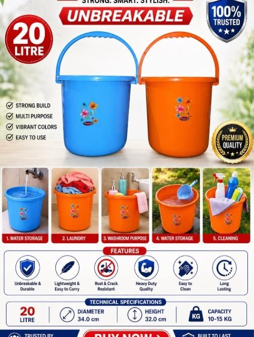 PLASTIC BATHROOM BUCKET PP Finish Goods Injection Molding indore madhya pradesh india Plastic4trade