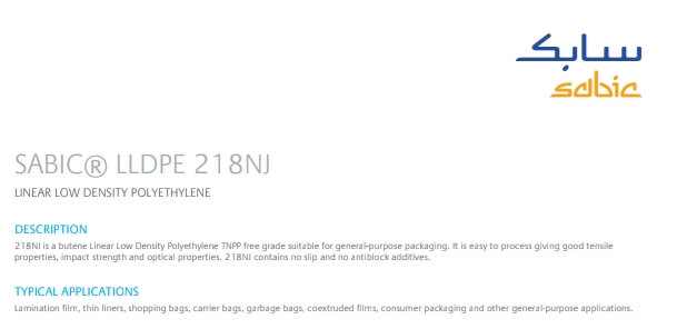 SABIC 218NJ 2MFI NON-SLIP LLDPE Prime/Virgin Film Grade bhiwandi maharashtra india Plastic4trade