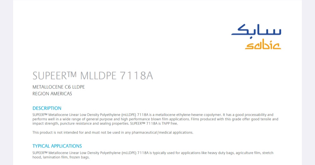 SABIC SUPEER 7118A 1MFI NONSLIP LLDPE Prime/Virgin Film Grade bhiwandi maharashtra india Plastic4trade